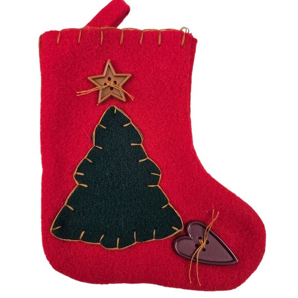 Mini Christmas Stocking Set of 18 Ornaments Red Green Felt With Applique Designs - Picture 10 of 10